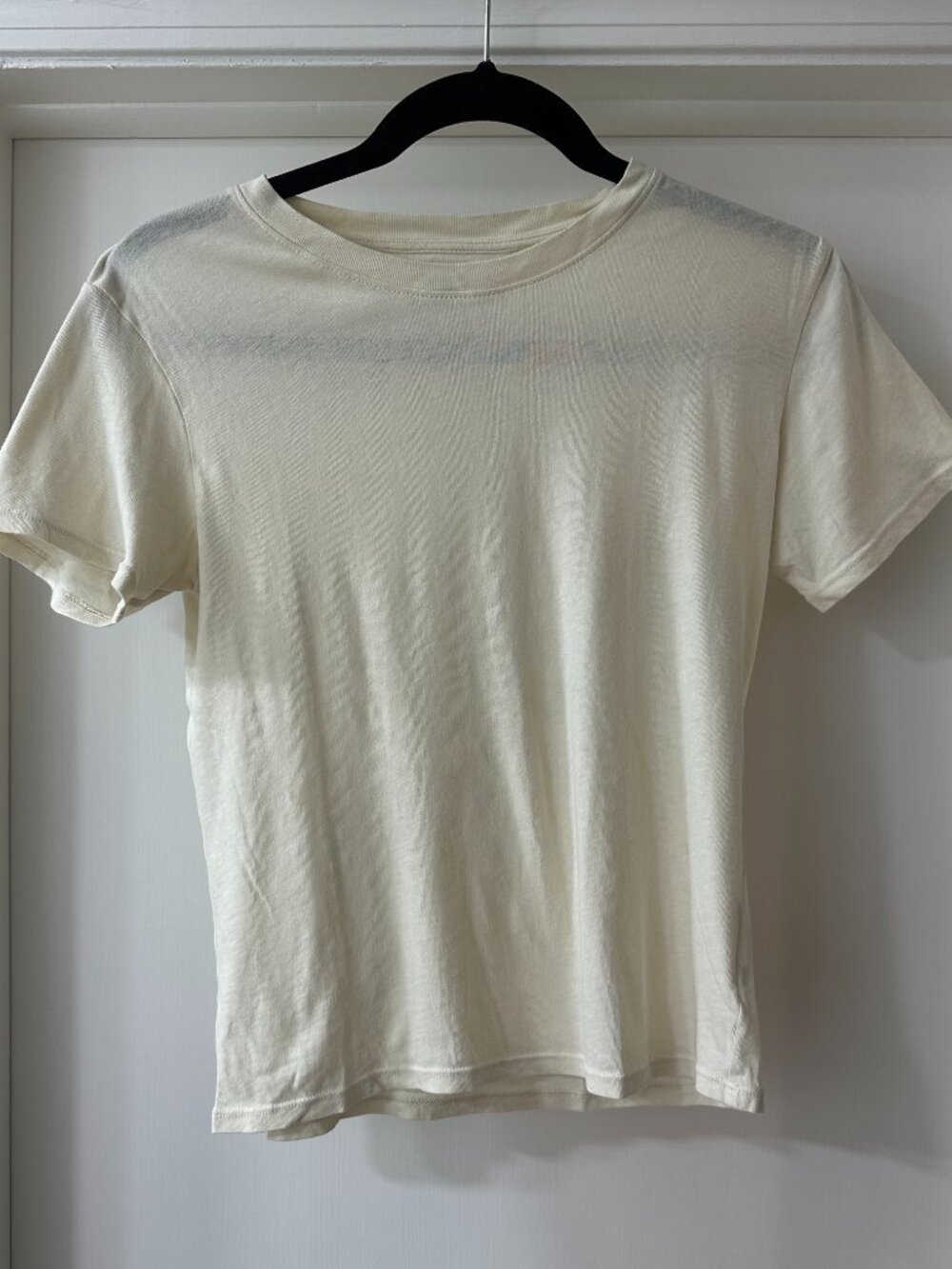 SPRWMN Ivory Pale Yellow Cotton Crew Neck Tee, Size Small